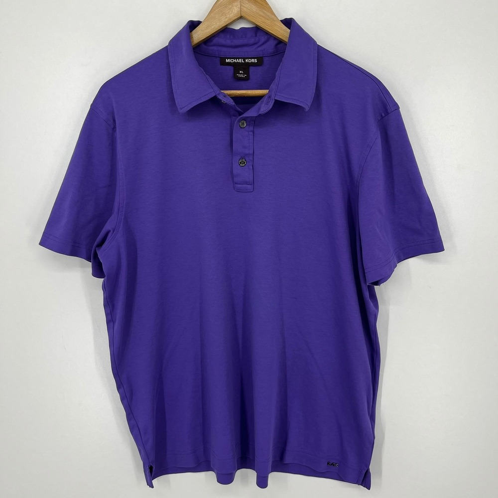 Michael Kors Mens Purple Short Sleeve Cotton Polo Shirt XL MK Logo